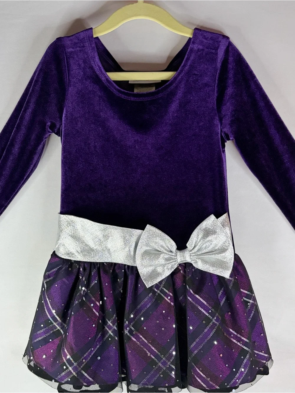Bonnie Jean Girls Size 5 Purple Velvet Holiday Dress Silver Bow Sparkle EUC